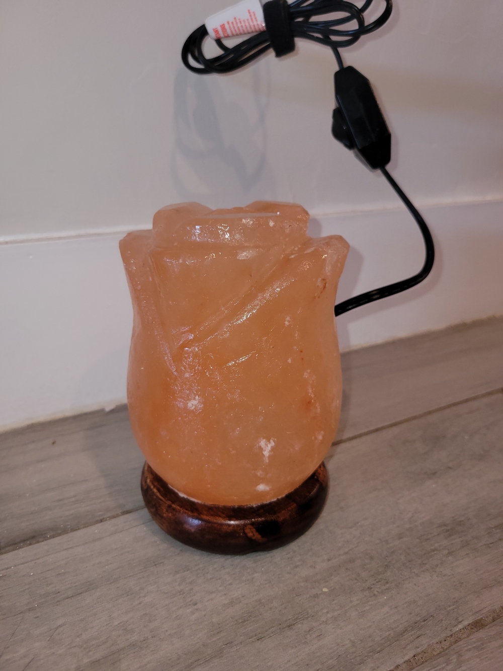 Himalayan Salt Rose Lamp on Wooden Base - Orange